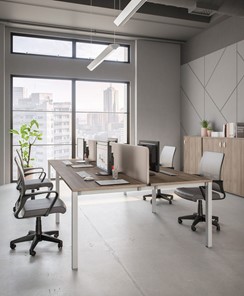 Офисный набор мебели Комфорт КФ (дуб шамони темный) на белом металокаркасе в Саранске