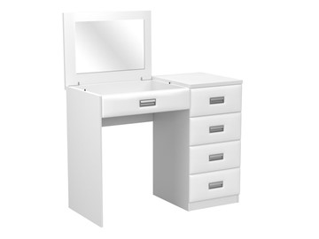 Косметический стол Como/Veda, с зеркалом, 4 ящика, правый, ЛДСП белый/экокожа белая в Саранске