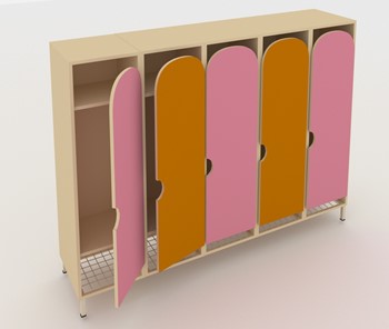 Распашной детский шкаф ШГС5 Беж +Оранжевый + Розовый в Саранске