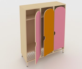 Распашной детский шкаф ШГС3 Беж + Розовый + Оранжевый в Саранске