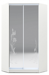 Шкаф-купе 2300х1103, ХИТ У-23-4-66-01, цапля, 2 зеркала, белая шагрень в Саранске