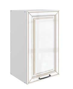 Навесной кухонный шкаф Атланта L400 Н720 (1 дв. гл.) эмаль (белый/белый глянец патина золото) в Саранске