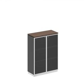 Шкаф для документов средний со стеклянными дверьми в рамке Bravo, дуб гладстоун/антрацит премиум (90х40х124,6) в Саранске