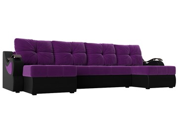П-образный диван Меркурий П, Фиолетовый/черный (вельвет/экокожа) в Саранске