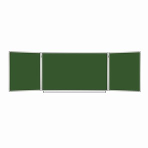 Доска для мела магнитная 3-х элементная 100х150/300 см, 5 рабочих поверхностей, зеленая, BRAUBERG, 231707 в Саранске