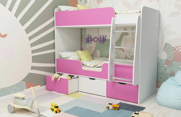 Двухэтажная детская кровать Малыш двойняшка 70х160, корпус Белое дерево, фасад Розовый в Саранске