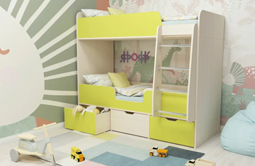 Детская 2-этажная кровать Малыш двойняшка 70х160, корпус Дуб молочный, фасад Лайм в Саранске