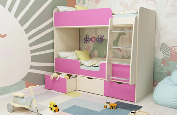 Детская 2-х ярусная кровать Малыш двойняшка 70х160, корпус Дуб молочный, фасад Розовый в Саранске