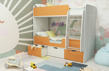Двухэтажная детская кровать Малыш двойняшка 70х160, корпус Винтерберг, фасад Оранжевый в Саранске