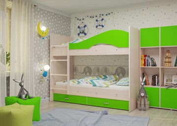 Детская 2-этажная кровать Мая на щитах, корпус Млечный дуб, фасад Салатовый в Саранске - предосмотр 2