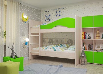 Детская 2-этажная кровать Мая на щитах, корпус Млечный дуб, фасад Салатовый в Саранске - предосмотр 1
