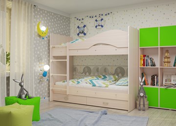 Двухэтажная кровать Мая на щитах со шкафом и ящиками, цвет Млечный дуб в Саранске - предосмотр 1
