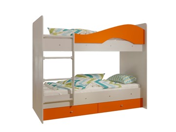 Детская 2-этажная кровать Мая с 2 ящиками на щитах, корпус Млечный дуб, фасад Оранжевый в Саранске - предосмотр 4
