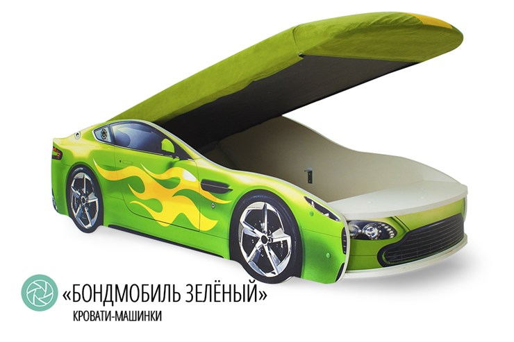Кровать-машина в детскую Бондимобиль зеленый в Саранске - изображение 1