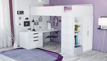 Кровать детская с письменным столом и шкафом POLINI Kids Simple Белый в Саранске - предосмотр 1