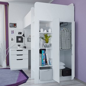Кровать детская с письменным столом и шкафом POLINI Kids Simple Белый в Саранске - предосмотр 3