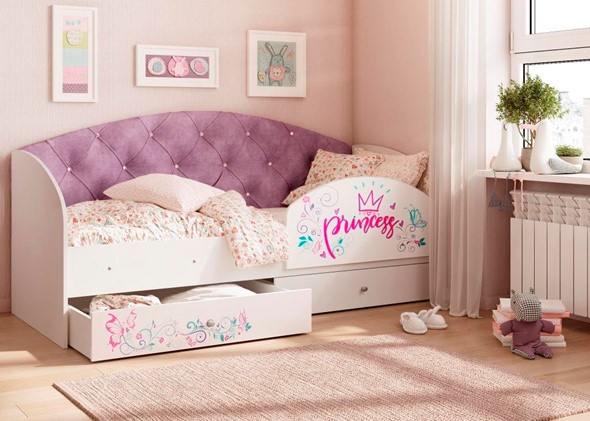 Кровать с ящиками Эльза с бортиком, Фиолетовый (латы) в Саранске - изображение