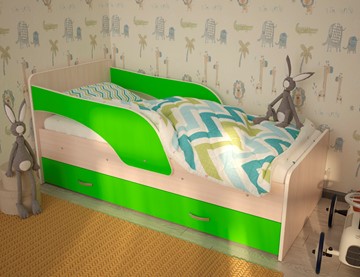 Детская кровать с бортиками Максимка, корпус Млечный дуб, фасад Салатовый в Саранске - предосмотр
