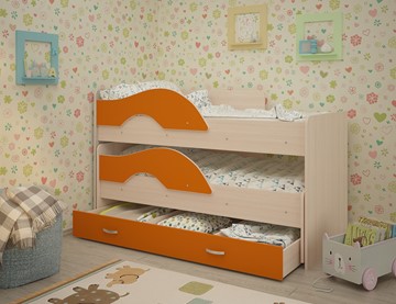 Детская 2-этажная кровать Радуга 1.6 с ящиком, корпус Млечный дуб, фасад Оранжевый в Саранске