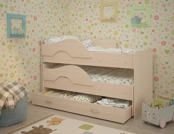 Двухэтажная детская кровать Радуга 1.6 с ящиком, цвет Млечный дуб в Саранске - изображение