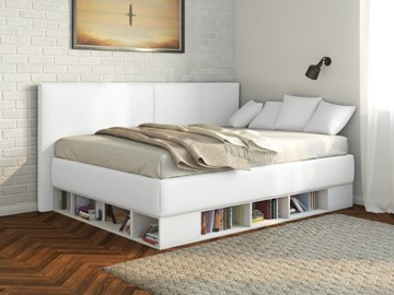 Подростковая кровать Lancaster 1, 140х200, ЛДСП белая, экокожа белая в Саранске