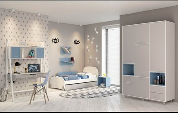 Комплект мебели для детской POLINI Kids Mirum №1 Белый / Серый / Голубой в Саранске