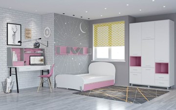 Мебель для детской POLINI Kids Mirum №4 Белый / Серый / Розовый в Саранске