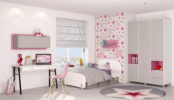 Комплект мебели для детской POLINI Kids Mirum №7 Белый / Серый / Розовый в Саранске