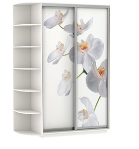 Шкаф-купе двухдверный Хит, 1500x600x2200, фотопечать, со стеллажом, белая орхидея, белый снег в Саранске