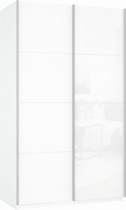 Шкаф-купе двухдверный Прайм (ДСП/Белое стекло) 1200x570x2300, белый снег в Саранске