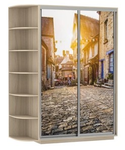 Шкаф 2-х дверный Хит, 1500x600x2200, фотопечать, со стеллажом, улица, шимо светлый в Саранске
