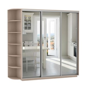 Шкаф 3-дверный Экспресс (3 зеркала), со стеллажом 2100х600х2200, дуб молочный в Саранске