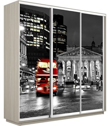 Шкаф-купе трехдверный Экспресс 2100х600х2400, Ночной Лондон/шимо светлый в Саранске - изображение