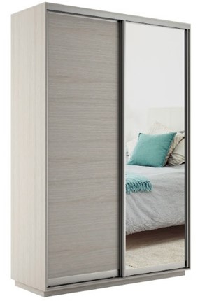 Шкаф 2-створчатый Экспресс (ДСП/Зеркало) 1600х600х2200, шимо светлый в Саранске - изображение
