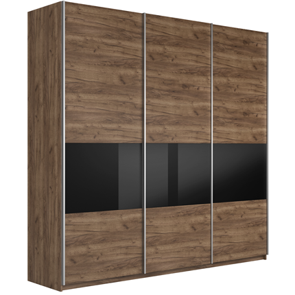 Шкаф 3-х створчатый Широкий Прайм (ДСП / Черное стекло) 2400x570x2300, Крафт Табачный в Саранске - изображение