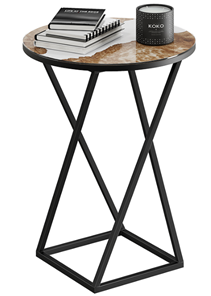 Круглый столик ДП 1-03-05 исп. 2 (Черный, Стекло с рисунком Слэб белый) в Саранске