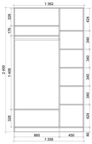 Шкаф 2-х створчатый 2400х1362х620 с двумя зеркалами ХИТ 24-14-55 Венге Аруба в Саранске - предосмотр 2