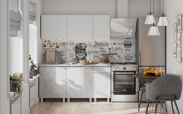 Гарнитур на кухню КГ-1 1600, белый/белый/цемент светлый/антарес в Саранске - изображение