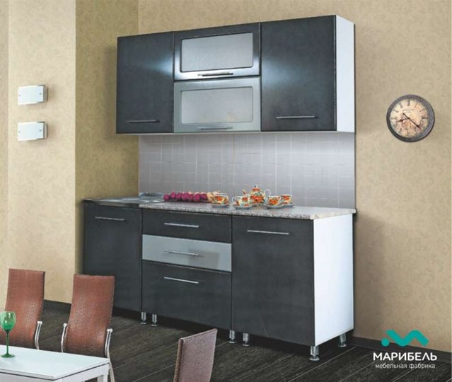 Гарнитур на кухню Мыло 224 2000х718, цвет Черный/Белый металлик в Саранске - изображение 2