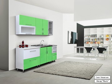Кухонный гарнитур Мыло 224 2000х918, цвет Салат/Белый металлик в Саранске