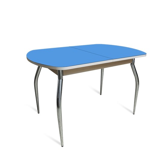 Кухонный раскладной стол ПГ-01 СТ2, дуб молочный/синие стекло/35 хром гнутые металл в Саранске - изображение 1