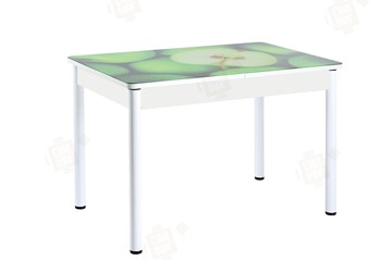 Кухонный стол раздвижной Айсберг-02 СТФ, белое лдсп/зеленые яблоки/ноги крашеные в Саранске