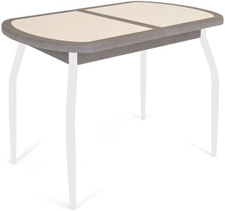 Кухонный стол раздвижной Будапешт-мини ПЛ (ноги белые, плитка бежевая/серый камень) в Саранске