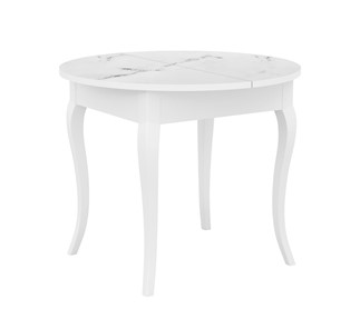 Кухонный раскладной стол Dikline MR100 Белый/стекло белое мрамор сатин/ножки MC белые в Саранске