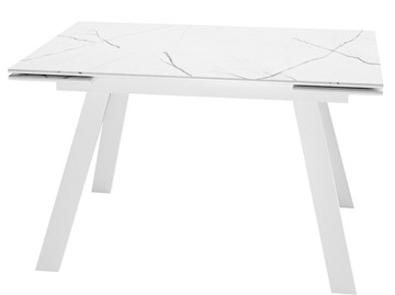 Обеденный раздвижной стол DikLine SKM140 Керамика Белый мрамор/подстолье белое/опоры белые (2 уп.) в Саранске