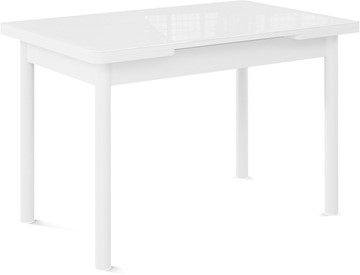 Кухонный раскладной стол Милан-1 EVO, ноги металлические белые, стекло белое/серый в Саранске
