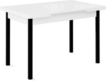 Кухонный раздвижной стол Милан-1 EVO, ноги металлические черные, стекло белое/серый в Саранске