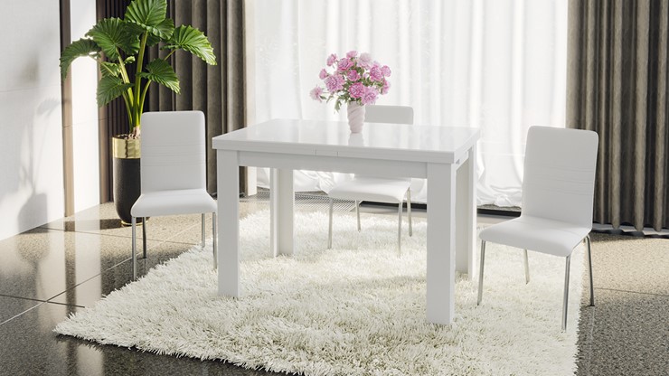 Кухонный раскладной стол Норман тип 1, цвет Белый/Стекло белый глянец в Саранске - изображение 4