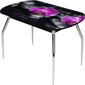 Кухонный раздвижной стол Ривьера исп.1 ноги метал. крашеные №24 Фотопечать (Цветы №14) в Саранске
