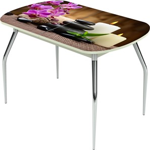 Кухонный раздвижной стол Ривьера исп.2 ноги метал. крашеные №24 Фотопечать (Цветы №18) в Саранске